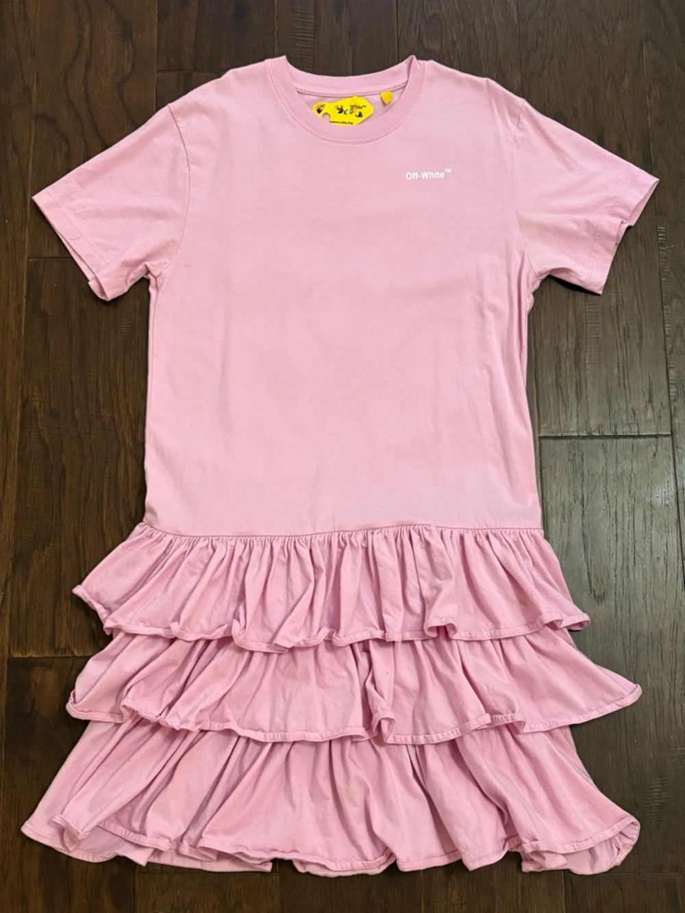 Off-White Kids Pink Liquid Melt Arrows Tiered Ruffle Kids Dress Size 12